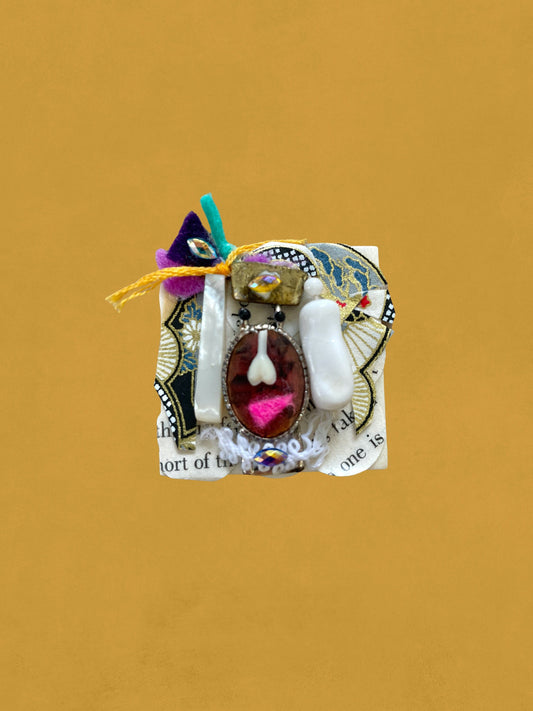 Meet "Johanna" - Assemblage art / mixed media collage - magnet, pin, necklace pendant or hair pin