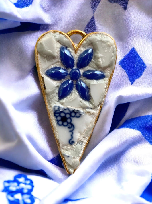 My handmade mosaic heart necklace - made from hand cut pieces of a broken vintage dish