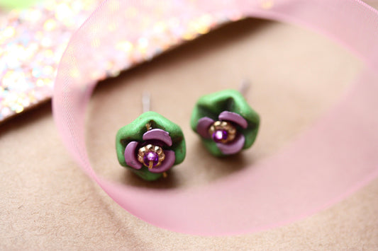 Mixed media little flower stud earrings
