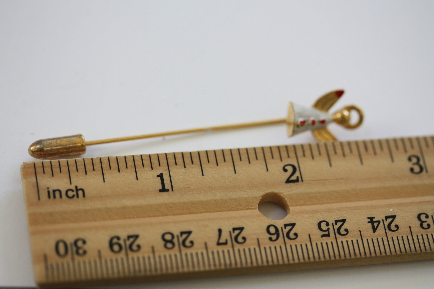 Tiny little angel vintage enamel stick pin - Christmas pin