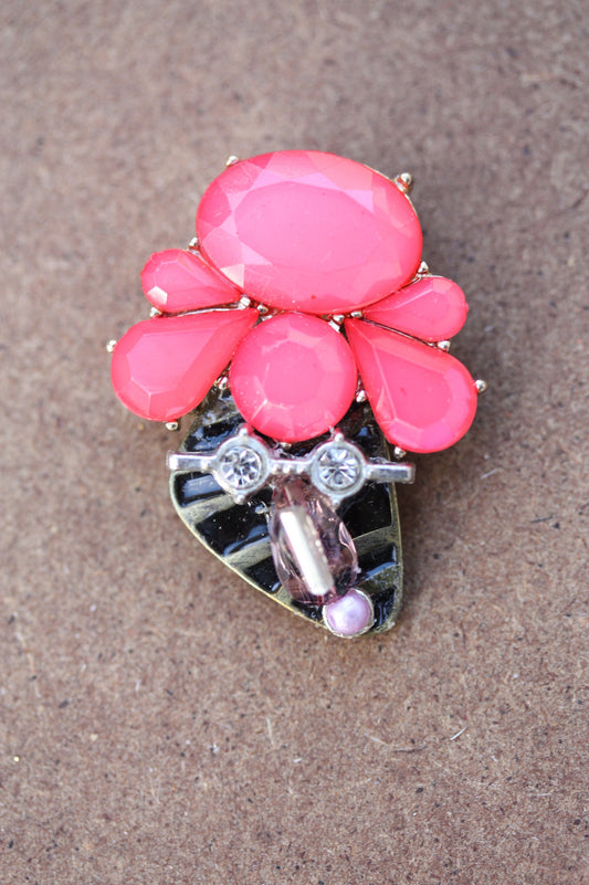 Meet Shelley- Assemblage art / mixed media collage - magnet, pin, necklace pendant or Christmas ornament