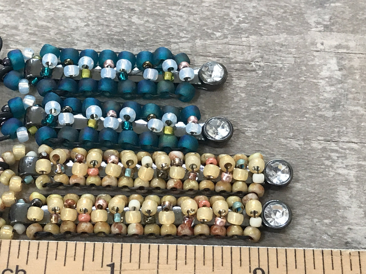 Unique Beaded bar earrings - yellow/goldtone theme