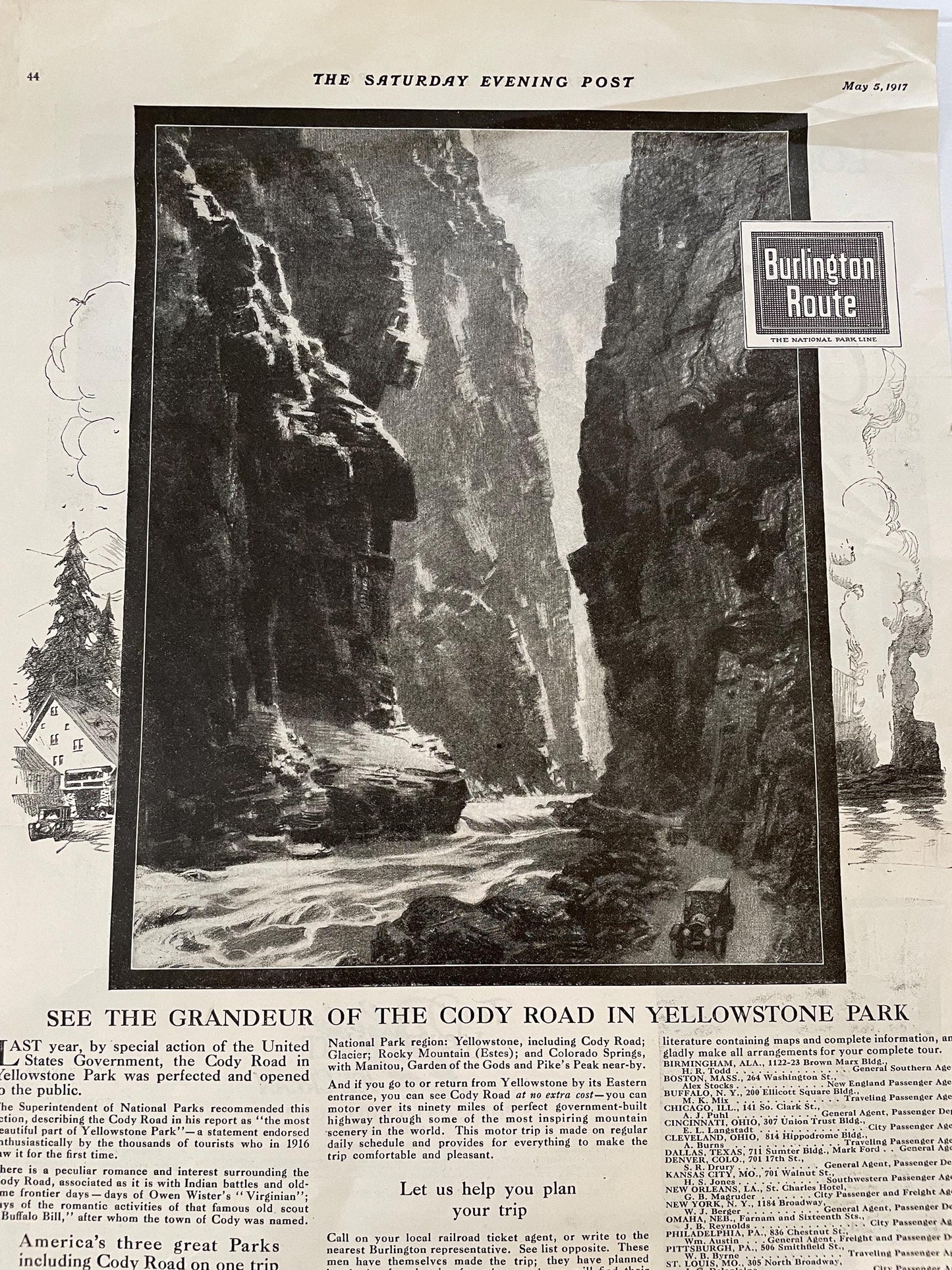 1917 Yellowstone Article | Saturday Evening Post May 5 | Frameable National Park Collectible