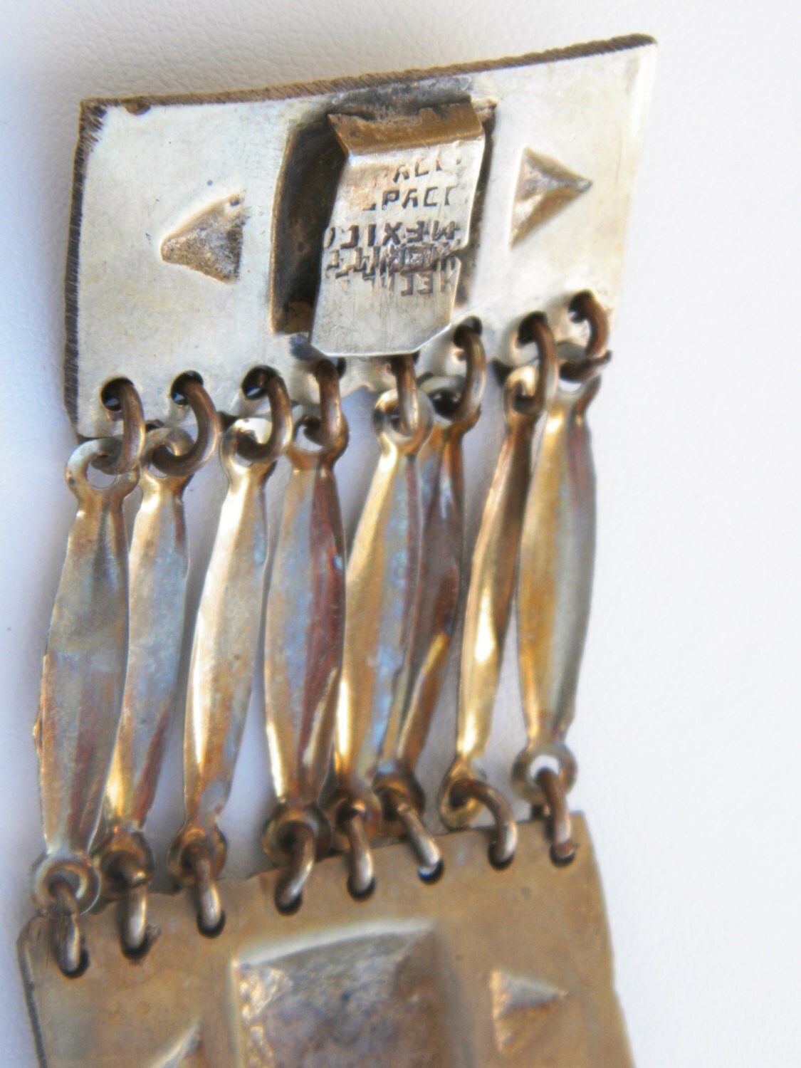 Vintage alpaca embossed Mexican panel bracelet - signed