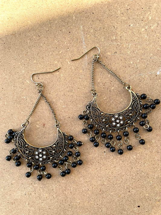 Vintage chandelier earrings with rhinestones and black dangles