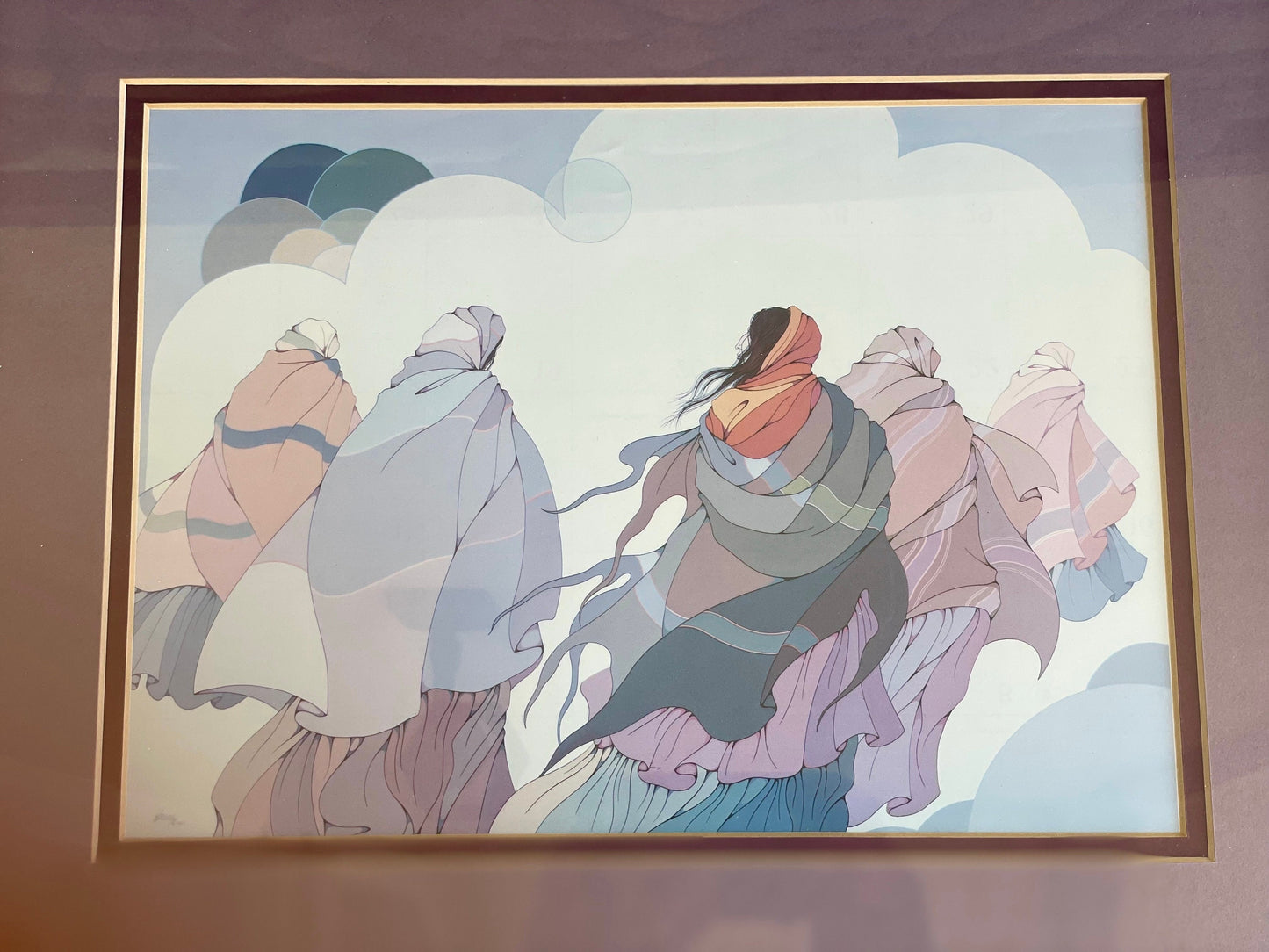 Stunning framed and matted vintage print by the late artist Diane O'Leary titled The Long Journey - Native American Multimedia artist
