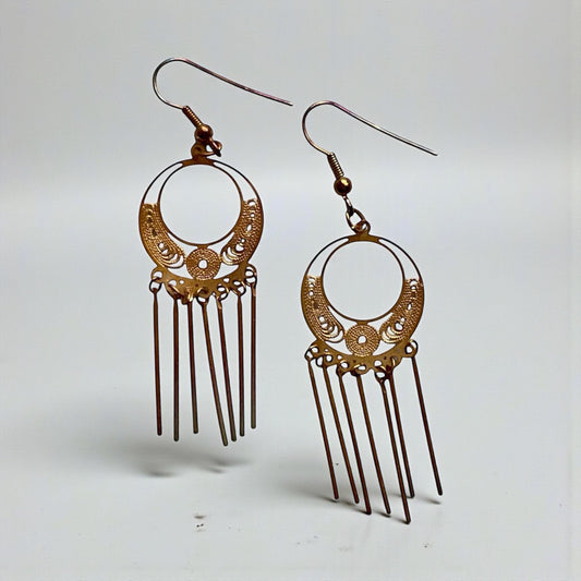 Vintage Gold Tone Fringe Dangle Earrings Boho Statement Earrings Retro Festival Jewelry