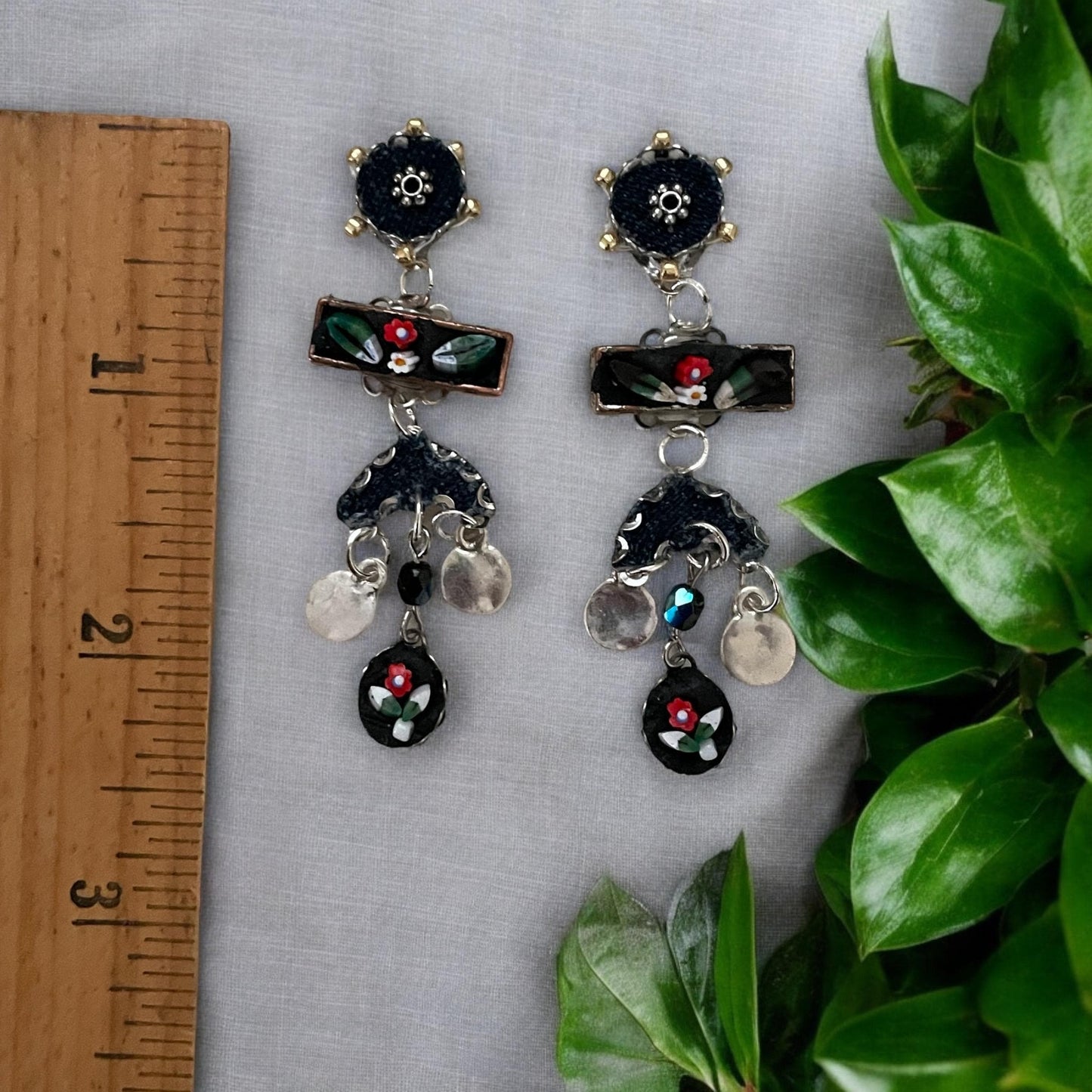 Micro Mosaic Dangle Earrings: Italian Folk Art Design (Sterling Silver)