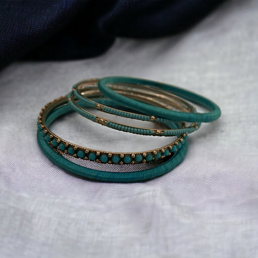 Set of turquoise vintage rhinestone bangle bracelets