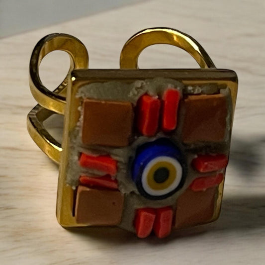 Handmade micro mosaic adjustable ring - Italian inspired - hand cut glass with millefiori flowers