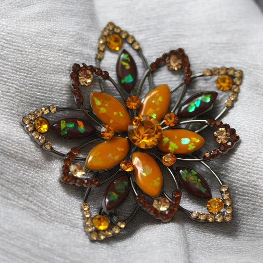 Stunning pin - Large 3" rhinestone studded orange and rhinestone pin