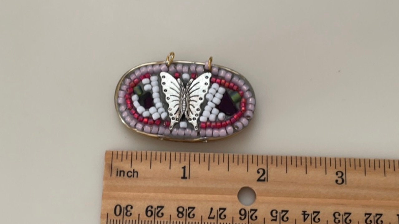 Assemblage art mosaic butterfly necklace pendant - handmade of upcycled and mixed materials