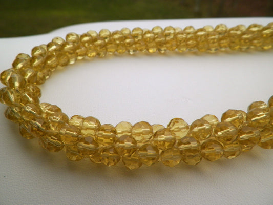 Honey colored faceted glass stunning bead crochet necklace