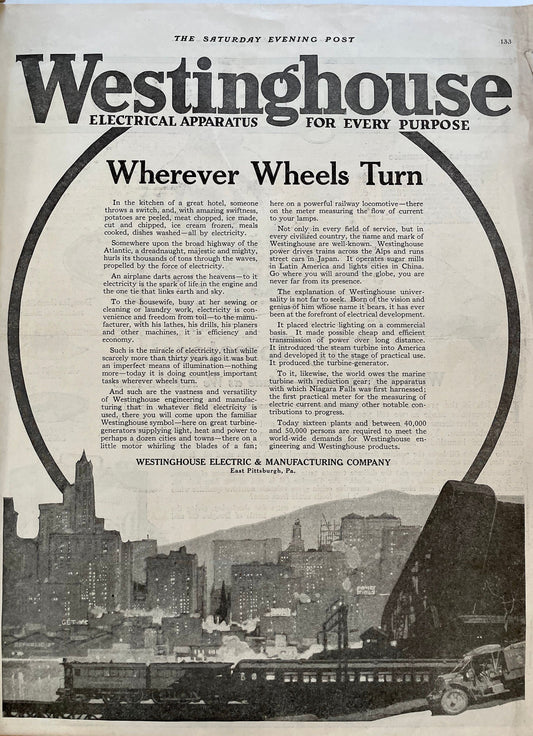 1919 Original Westinghouse ad from a 1919 issue of The Saturday Evening Post