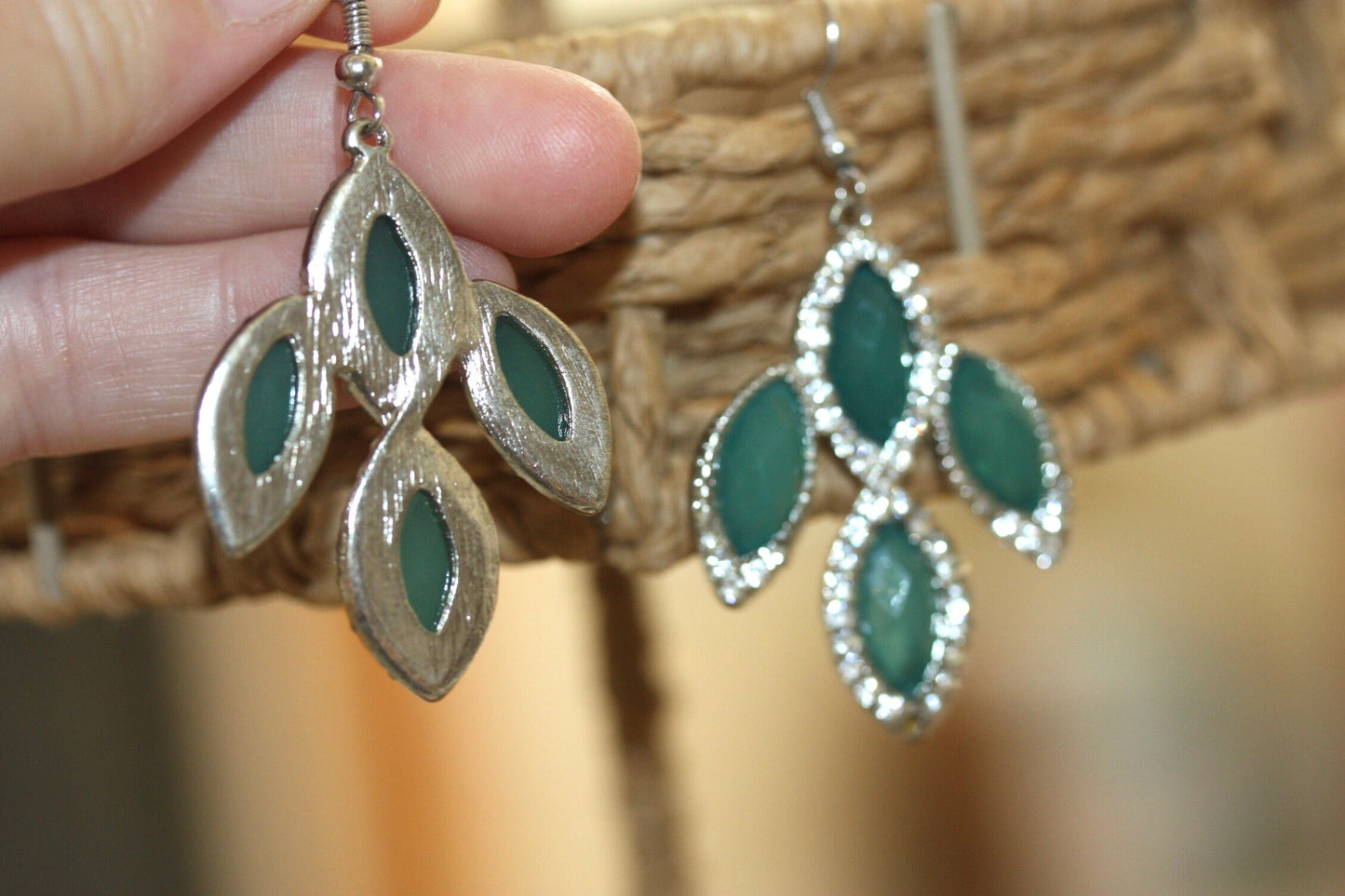 Turquoise and rhinestone vintage dangle earrings