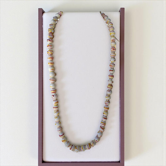Vintage Red and Yellow Drizzle Splatter Painted Plastic Beaded Necklace – Retro Mod Style