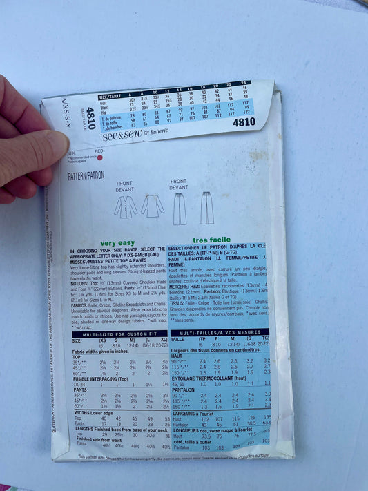 UNCUT vintage Sewing Pattern - See & Sew 4810, Sizes Tall XS - S - M Top and Pants