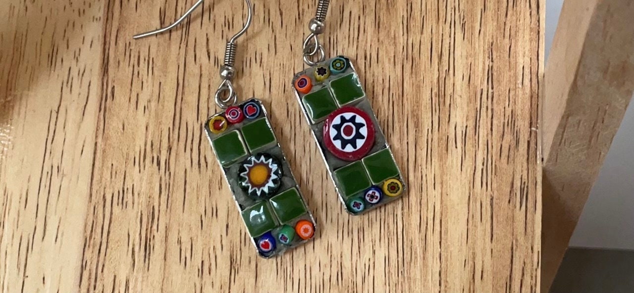 Small handmade micro mosaic glass and tile earrings