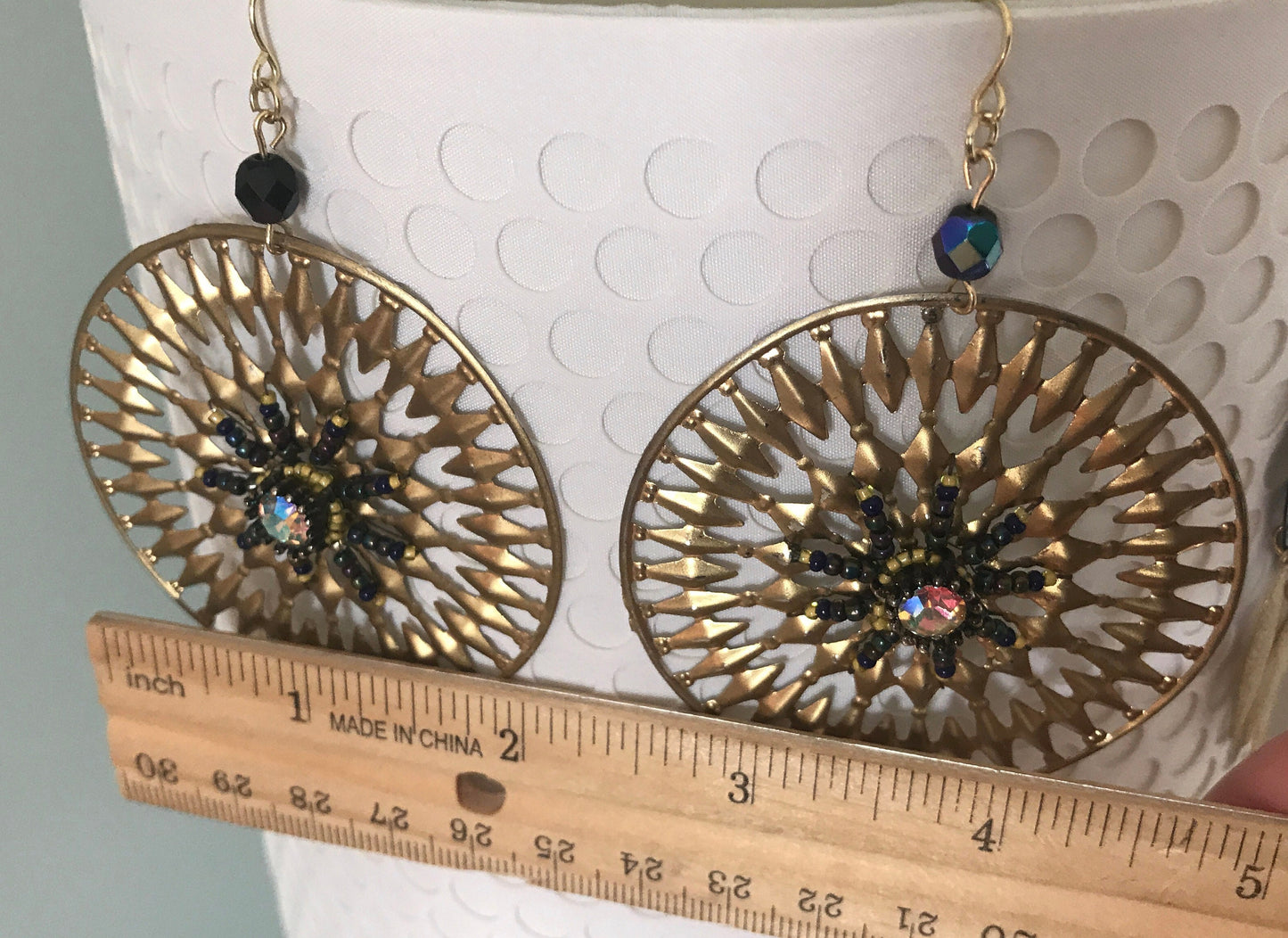 Revised, Modernized, large upcycled hoop earrings with handmade beadwork