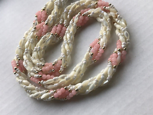 Stunning rose quartz and pearl long vintage necklace