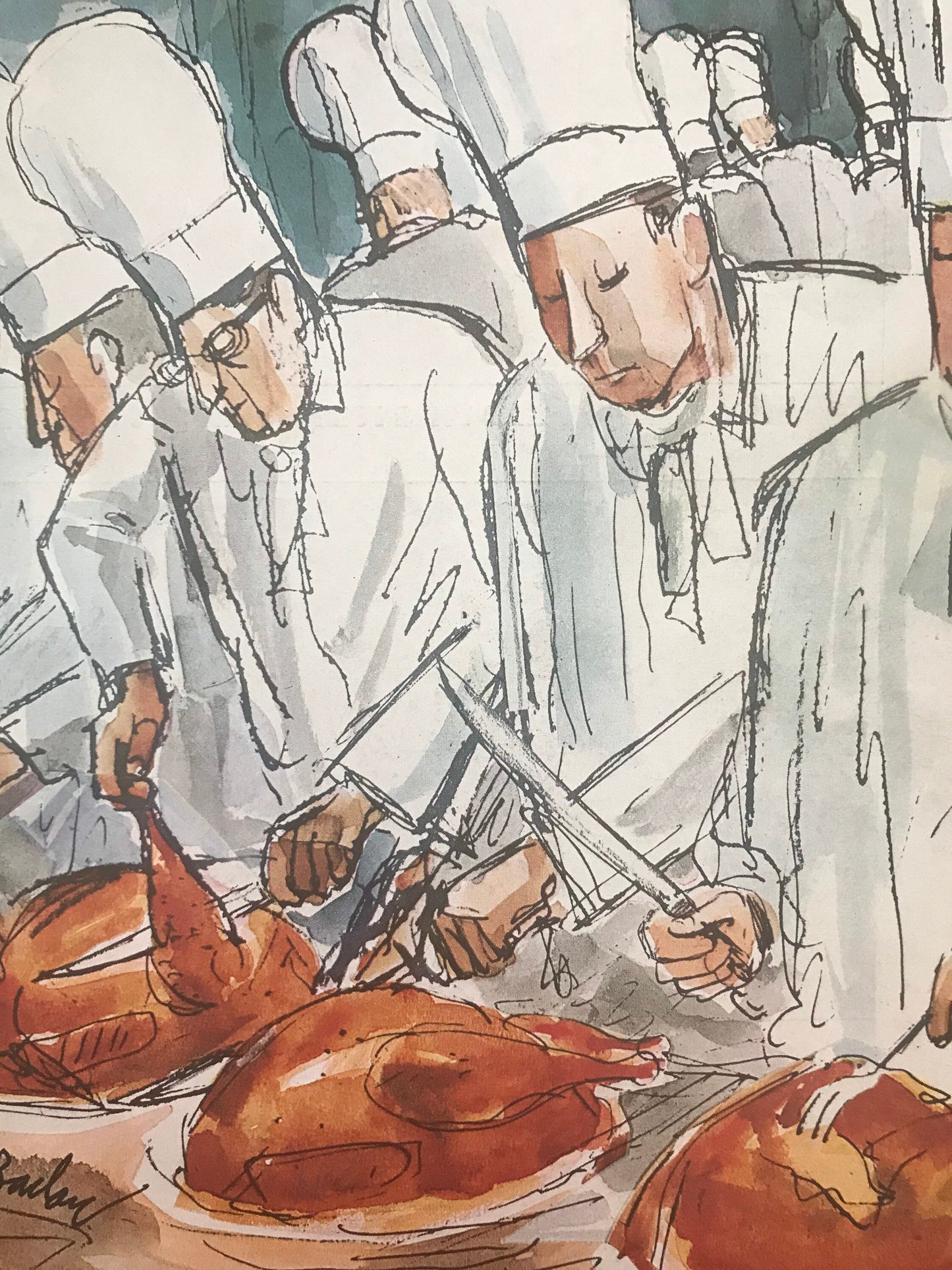 November 28, 1964 - The NEW YORKER Magazine original cover - Thanksgiving, chefs carving turkeys