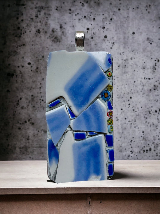 My handmade rectangular mosaic necklace - tile mosaic made with tiny millefiori glass