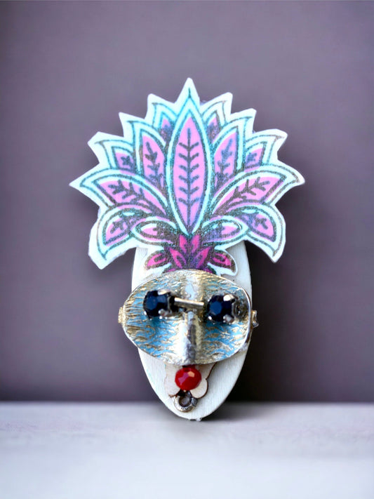 Meet Masquerade Woman - Assemblage art / mixed media collage, mosaic - magnet, pin, necklace pendant or Christmas ornament