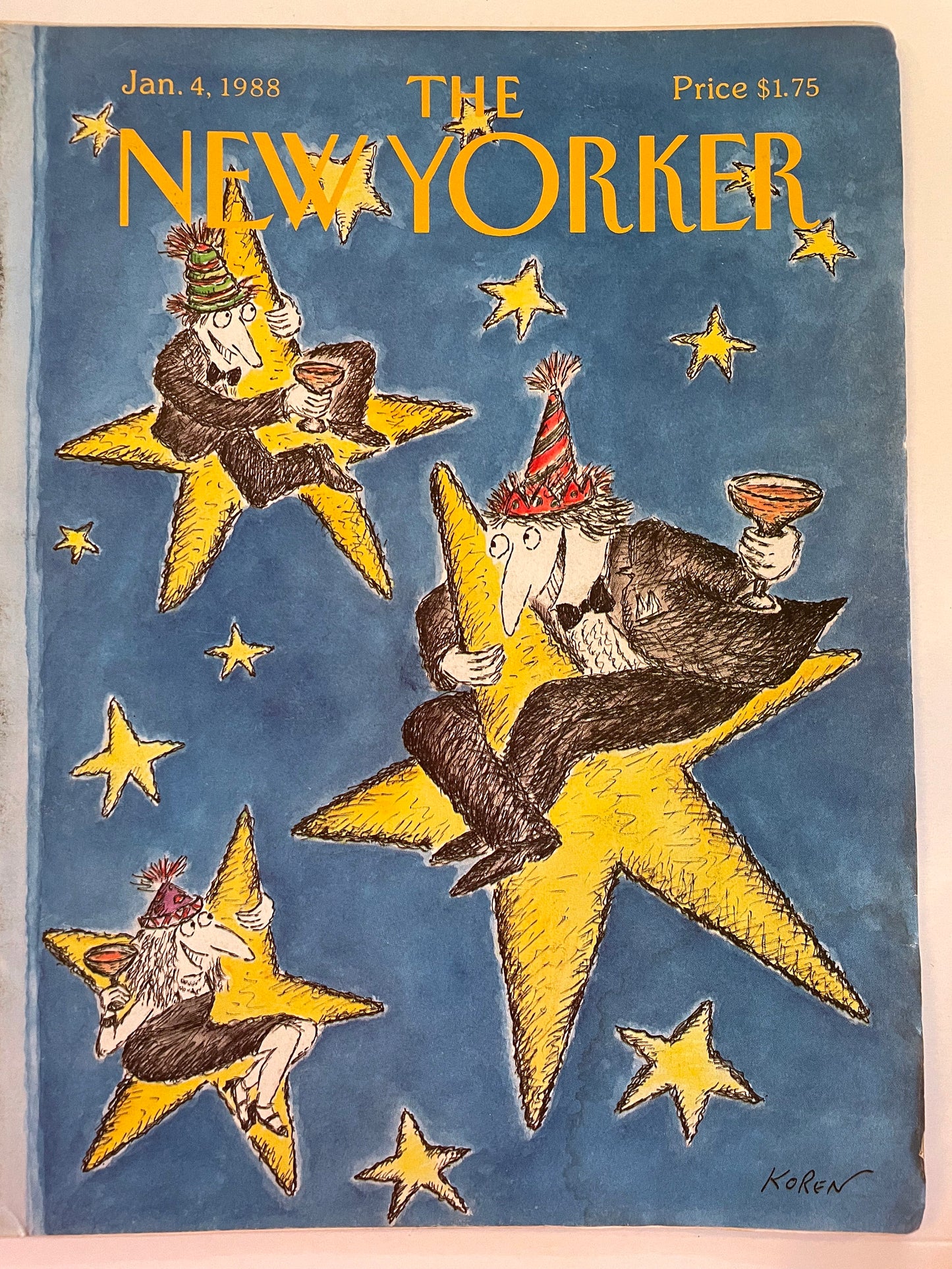January 4, 1988 - COMPLETE ISSUE of The New Yorker Magazine - New Year's Eve - artist Ed Koren