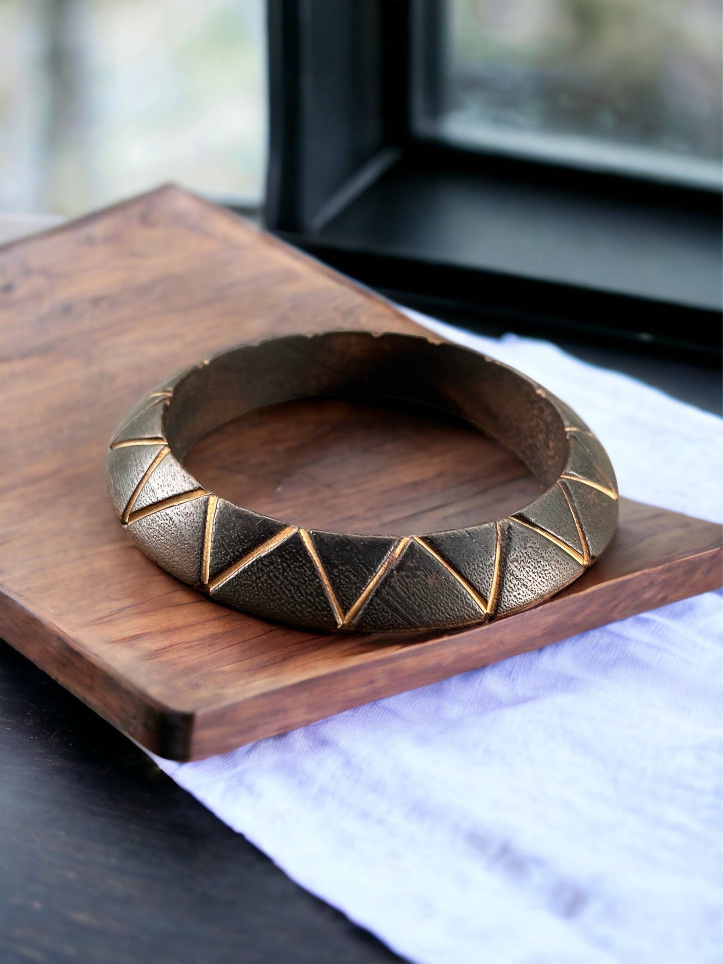 Etched wood vintage bangle bracelet