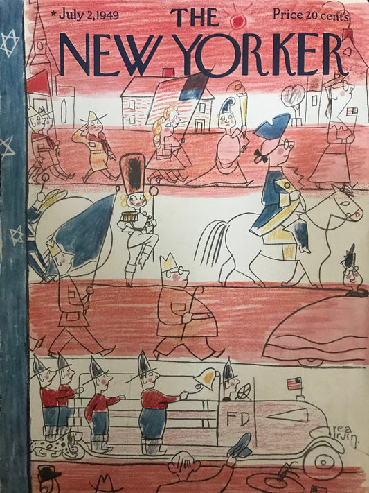 RARE: The NEW YORKER magazine cover only - July 2, 1949 - America, Independence Day Parade, fire trucks, marching bands