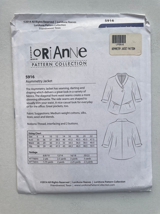 UNCUT Sewing Pattern - LoriAnne Patterns 5916. Asymmetry Jacket. All Sizes