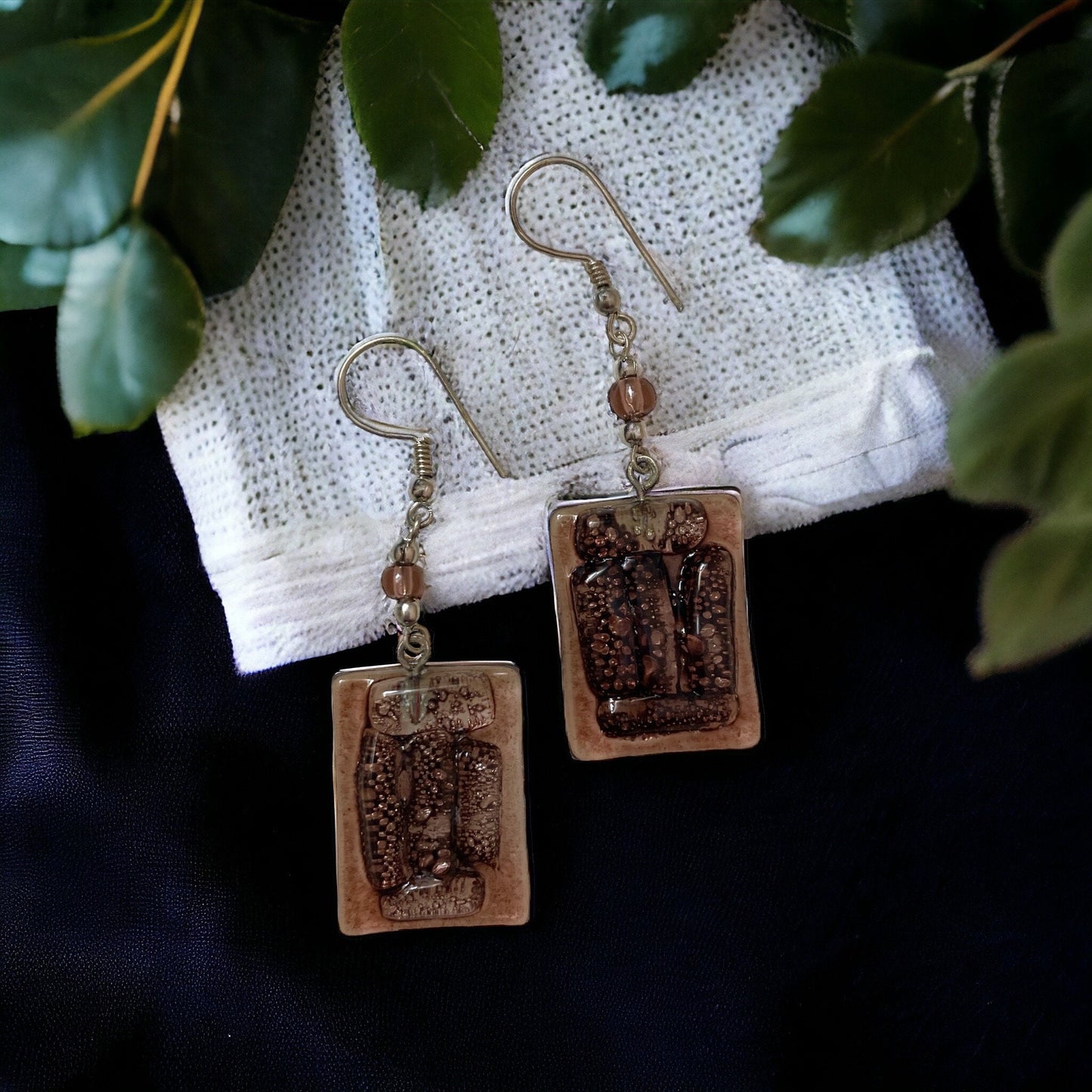 Unique artisan fused glass rectangular dangle earrings