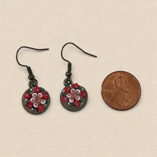 Small 12 mm Handmade Micro Mosaic dangle earrings – modern, handmade Jewelry with Hand-Cut Italian glass Murrini