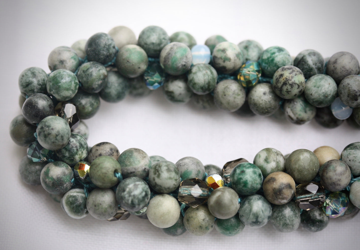 MIXED MEDIA bead crochet bracelet - Ching Hai Jade, crystal, glass, metal