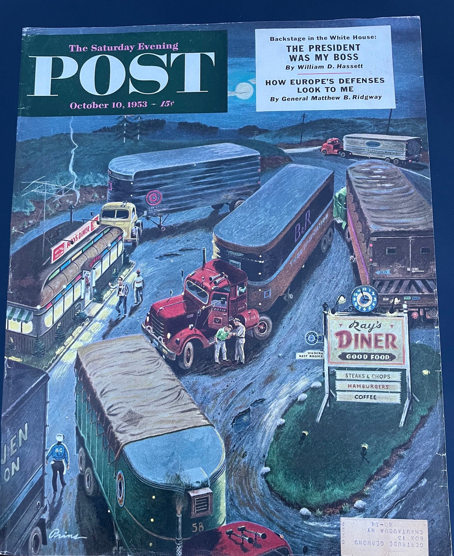 Saturday Evening Post - Original Cover - October 10, 1953 - diner, truck stop