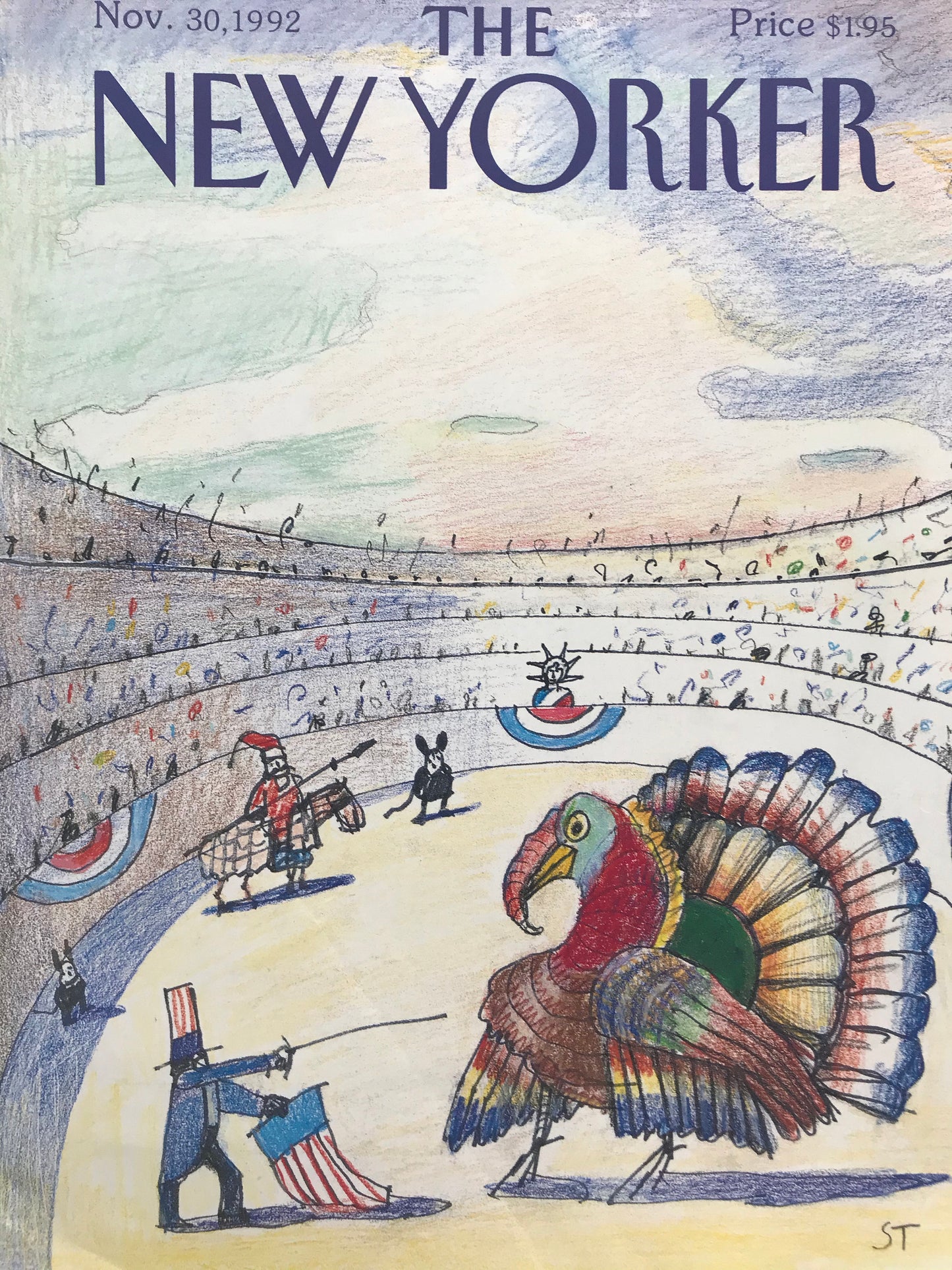 RARE - November 30, 1992 - The NEW YORKER - cover only - Thanksgiving turkey