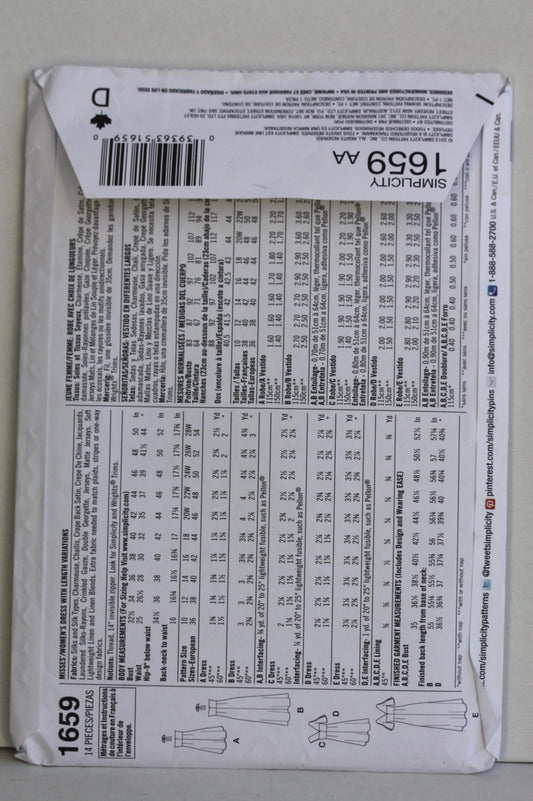 UNCUT Sewing Pattern - Simplicity Sewing Pattern 1659 - Misses' & Plus Size Dresses - Sizes 10-18