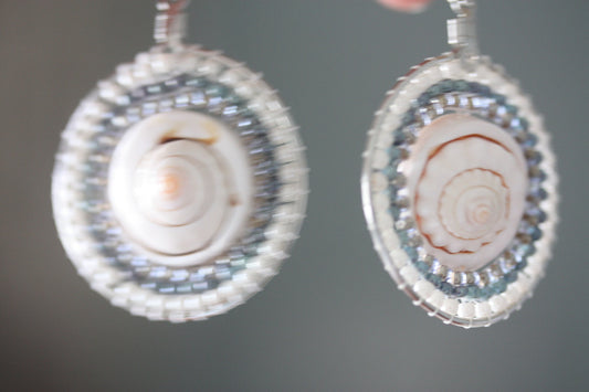 My own design - original beadwork earrings with shell center - made to order