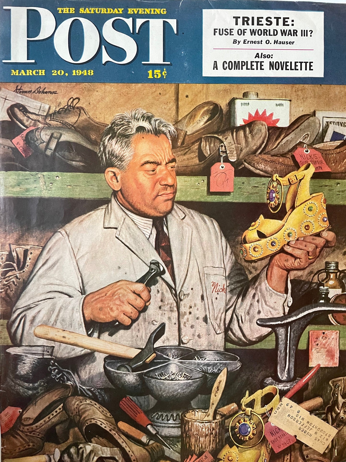 RARE - Saturday Evening Post - Original Cover - March 20, 1948 - shoe maker