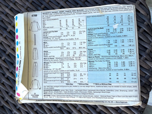 UNCUT Vintage Sewing Pattern - McCalls 6789 Bow Blouse, Jacket, Skirt, Pants - Womens 38