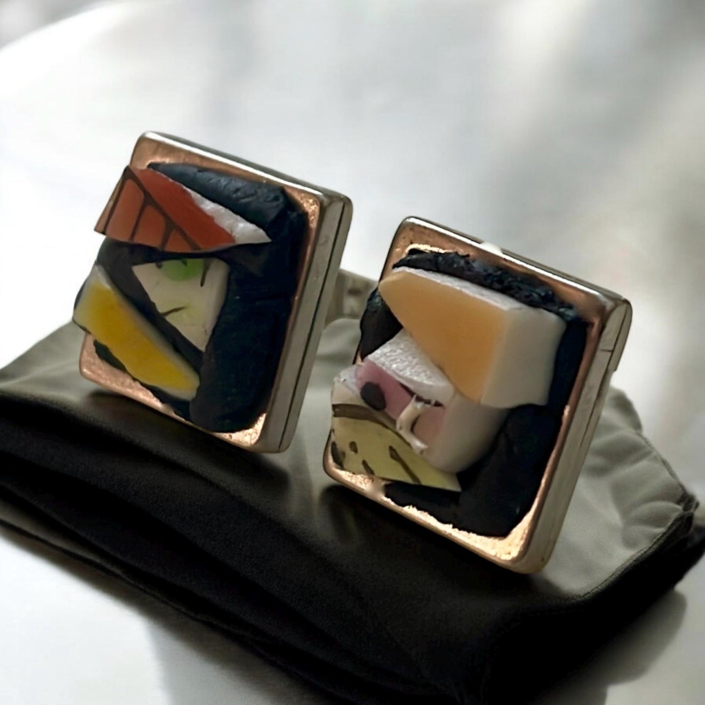Mosaic tile abstract square stud earrings - 1/2"