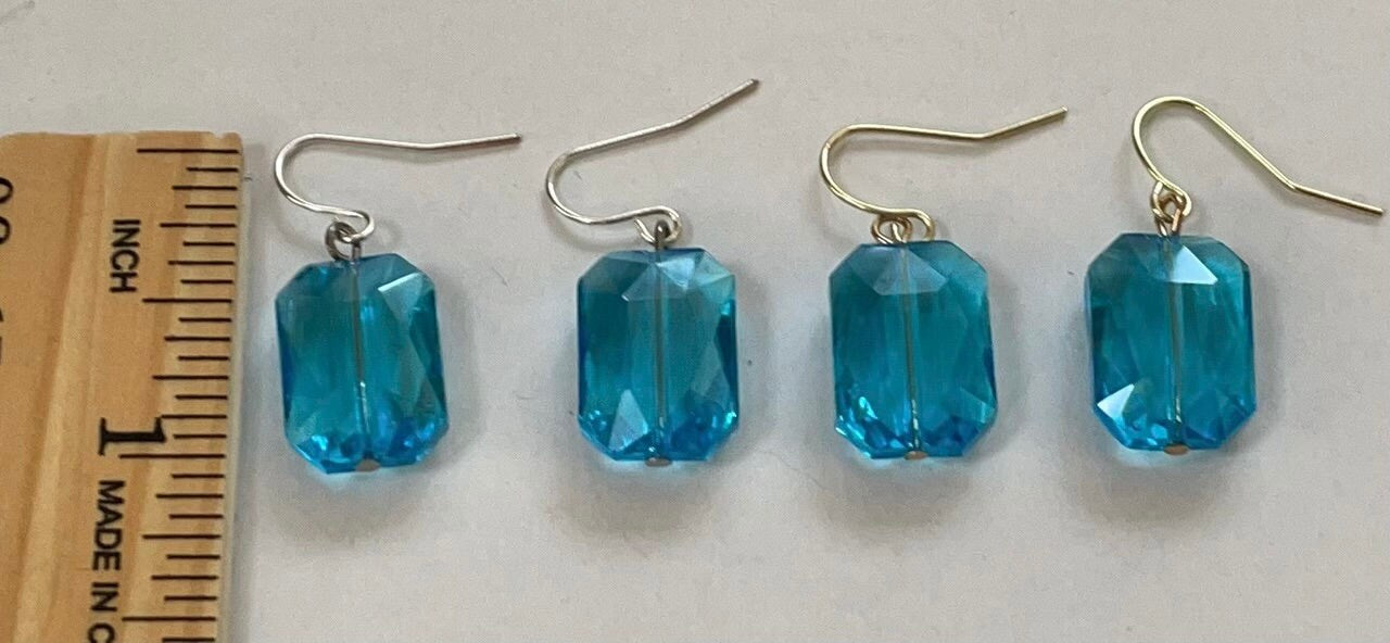 Simple blue faceted crystal drop earrings