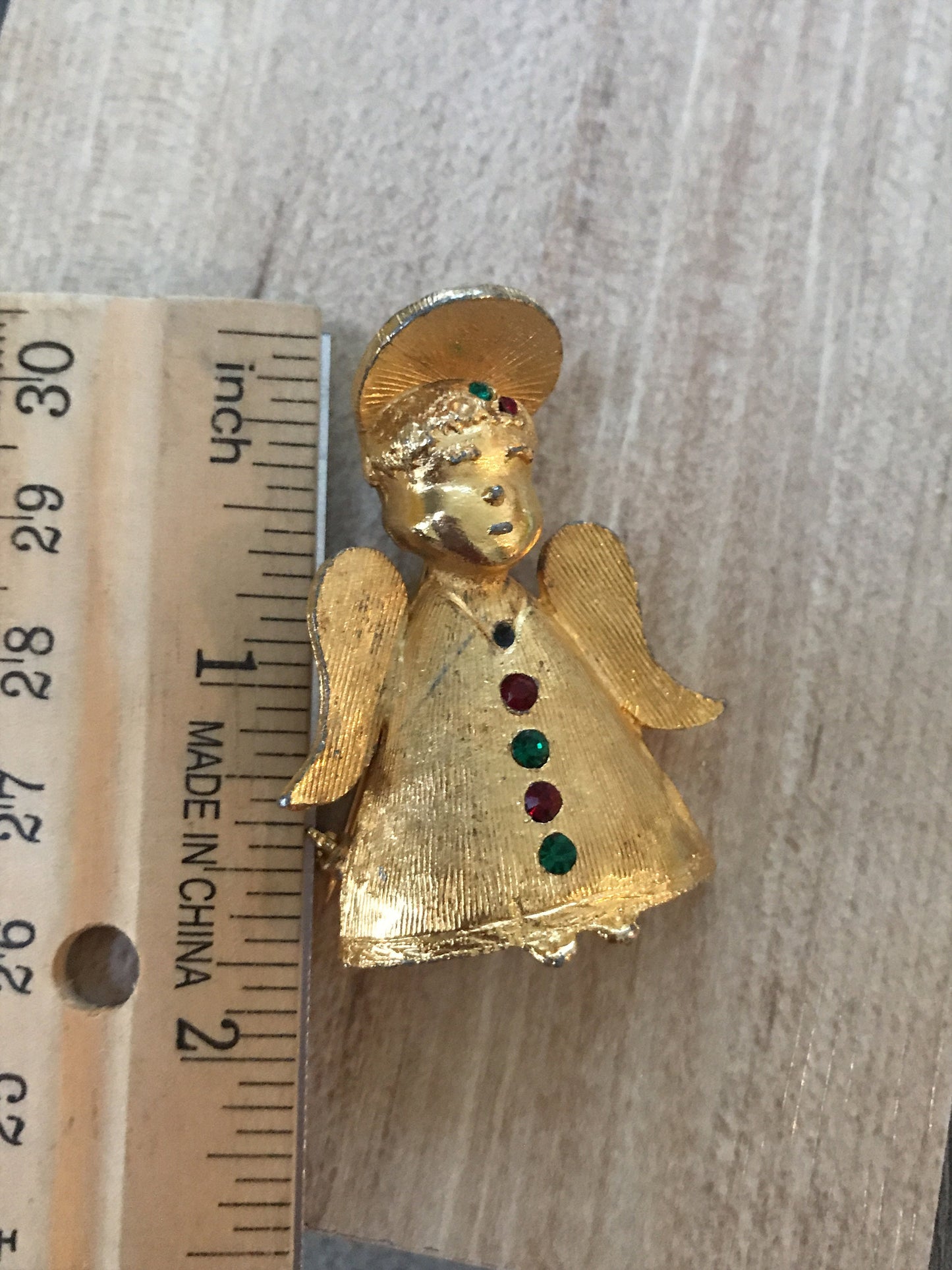 Small little vintage angel pin - goldtone with rhinestones - signed CS