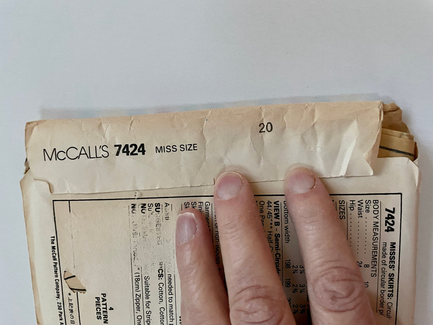 VERY RARE UNCUT vintage 1980’s Sewing Pattern - McCall's 7424 Misses' Circular Skirt, Semi-circular Skirt - Size 20