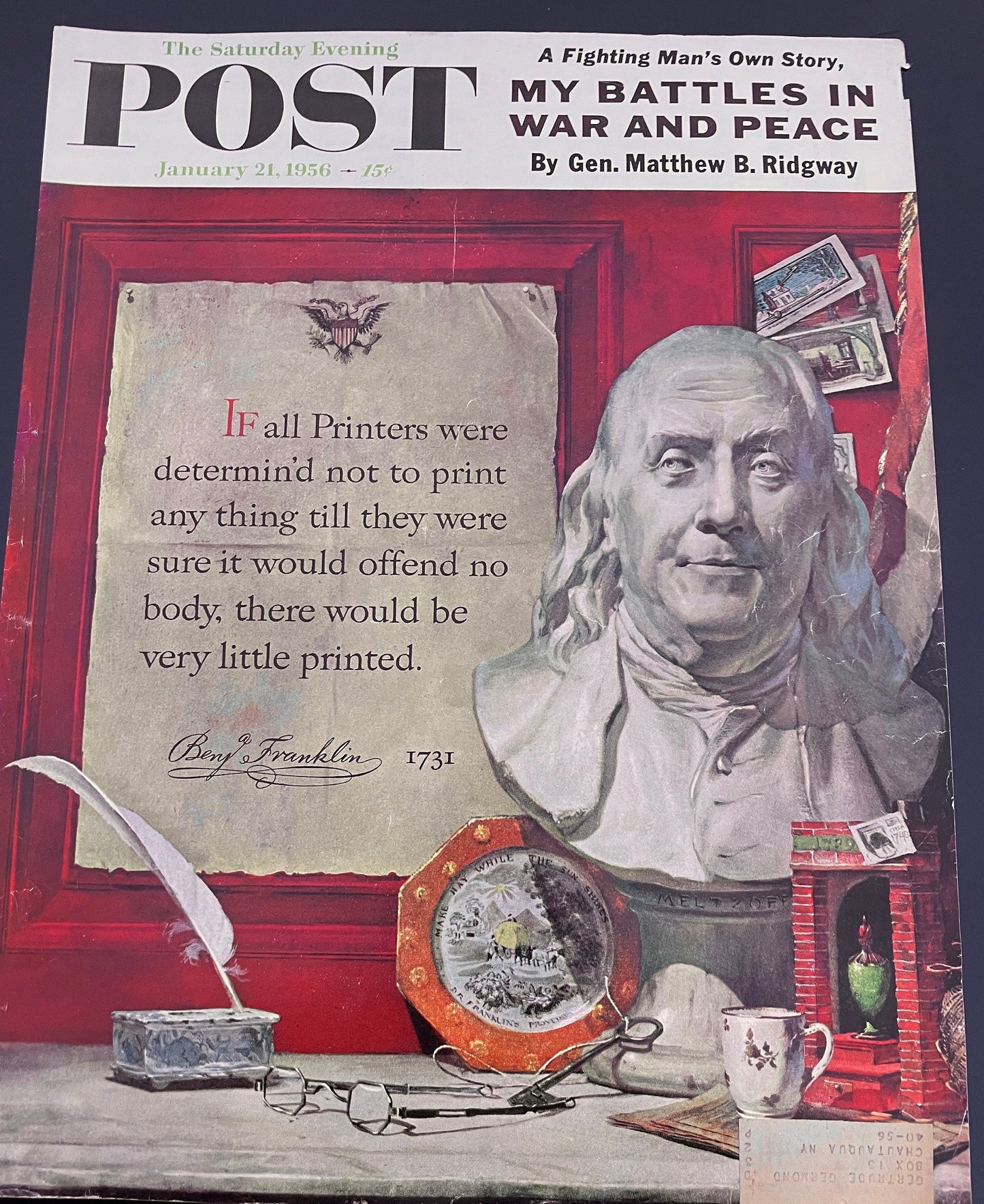 Saturday Evening Post - Original Cover - January 21, 1956 - Benjamin Franklin