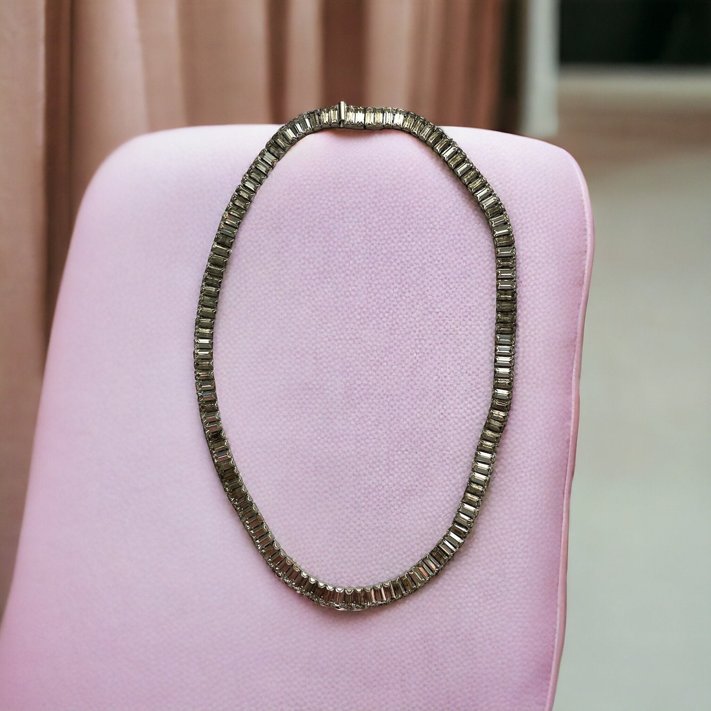 Elegant Vintage Runway Couture style all Crystal baguettes simple single strand necklace