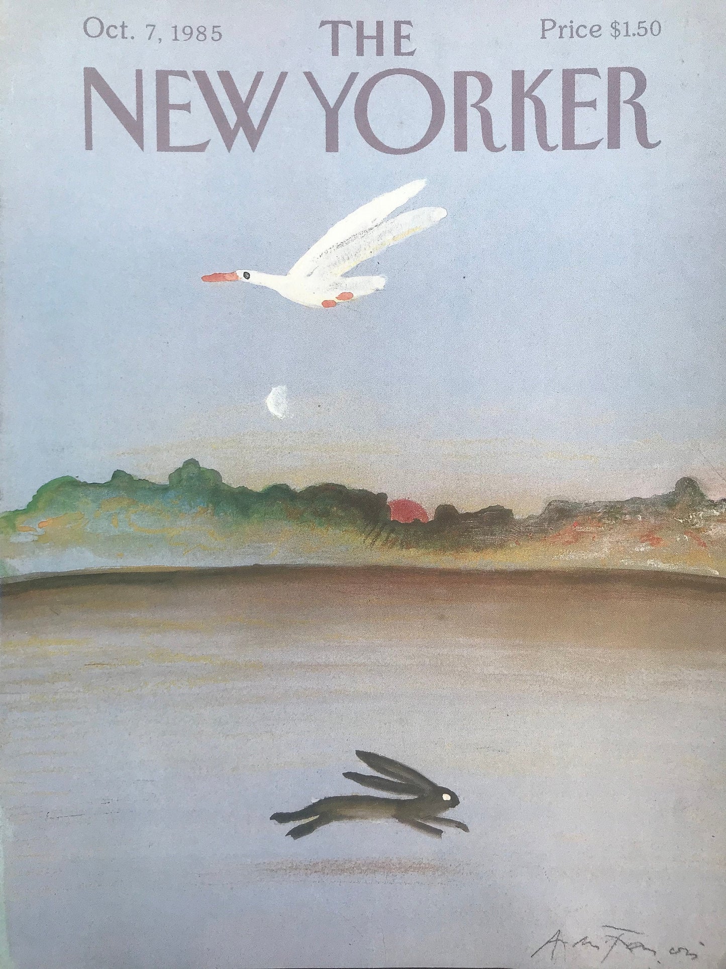 NEW YORKER Magazine original cover - vintage - October 7, 1985 - bird and rabbit