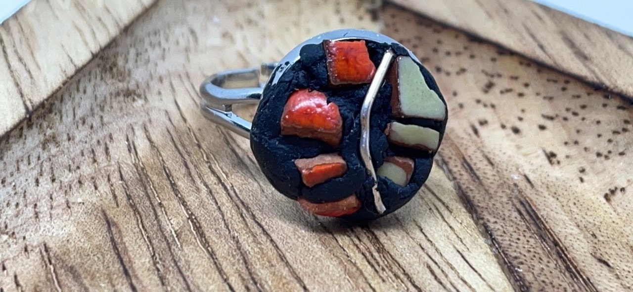 Handmade micro mosaic adjustable ring - Italian inspired - hand cut tile