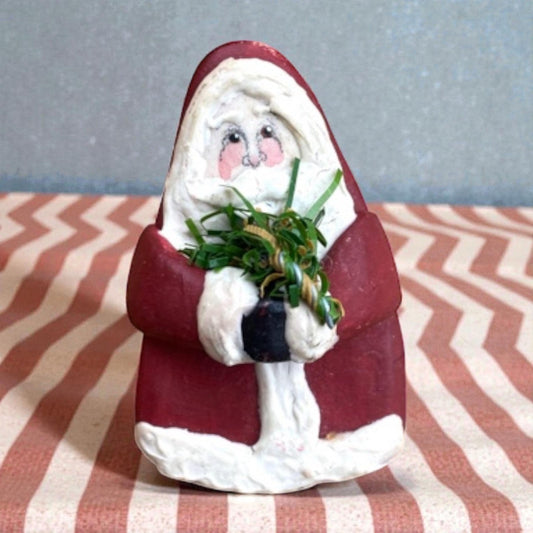 Vintage Santa Claus Christmas pin - handmade out of clay/paint - artist signed