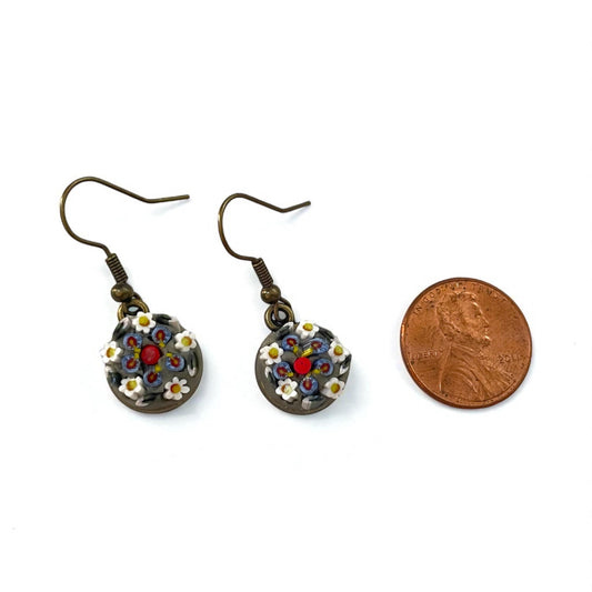 Small 12 mm Handmade Micro Mosaic dangle earrings – modern, handmade Jewelry with Hand-Cut Italian glass Murrini